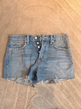 Lovers + Friends Light Blue Distressed Button-Fly Denim Shorts